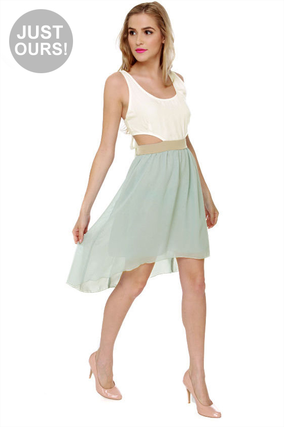 Get My Drift Taupe and Blue Dress